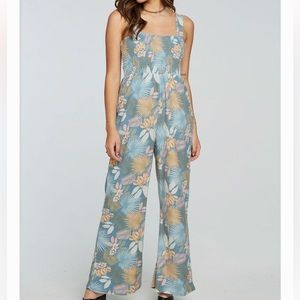 Chaser Smocked wide leg terry cloth jumpsuit